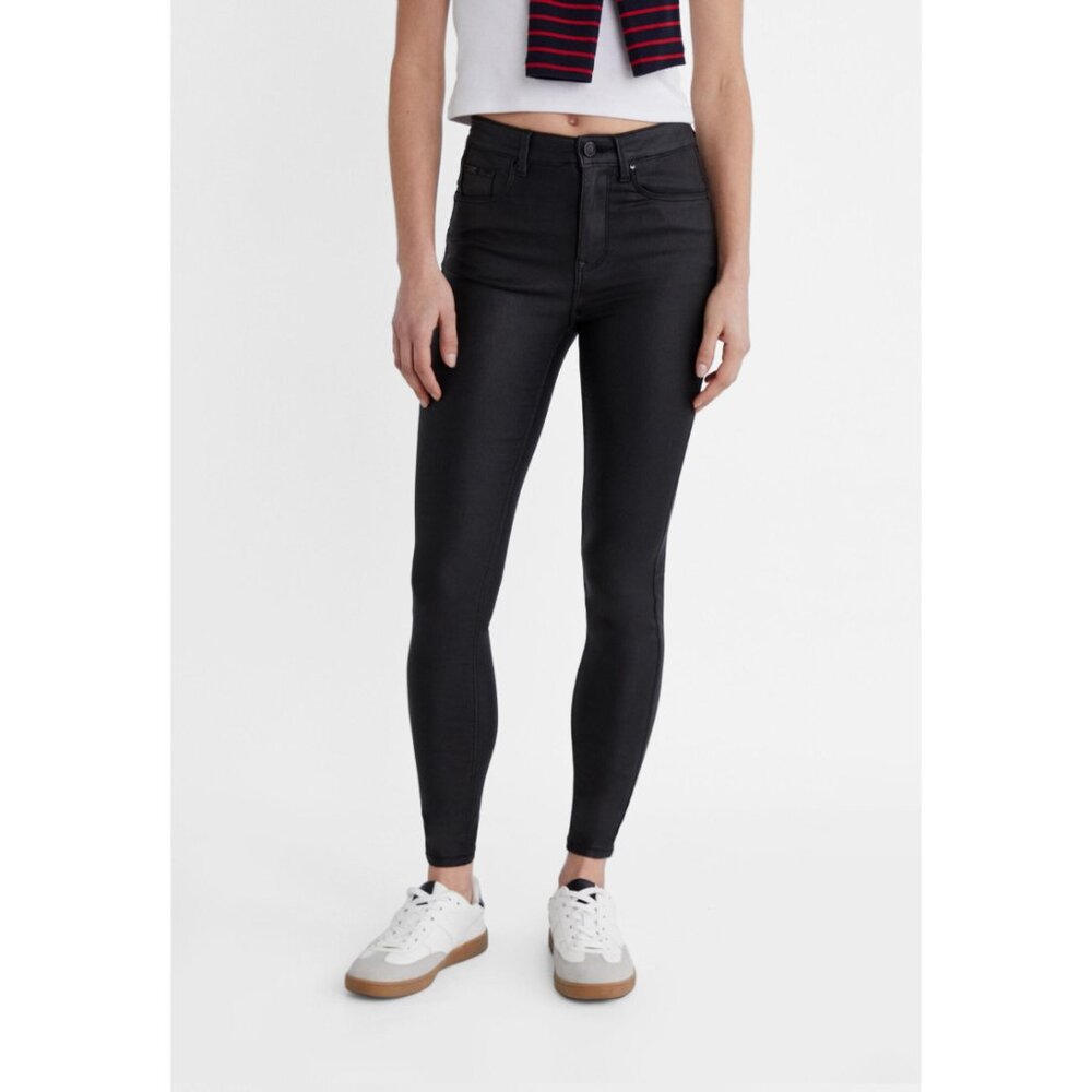 Stradivarius Black Coated High Waist Skinny Jeans